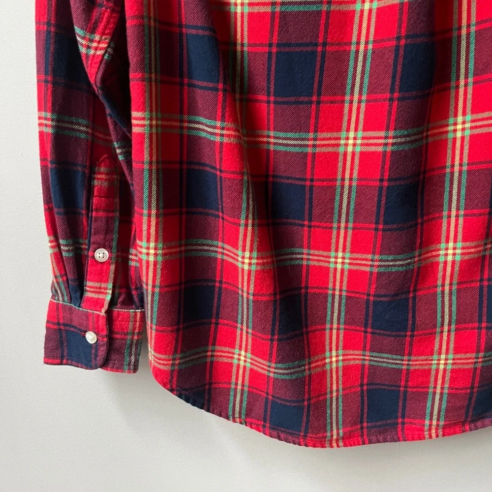 Ralph Lauren Flannel Shirt Boys Size 10/12 Red Plaid 100% Cotton Preppy Classic